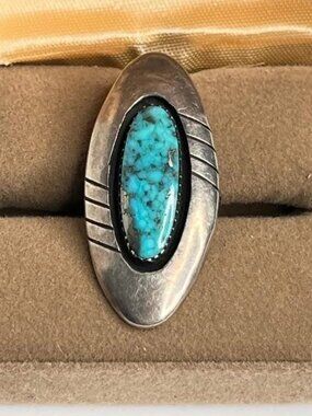 Huge 1.75" Navajo Sterling Silver & Turquoise Ring – Signed